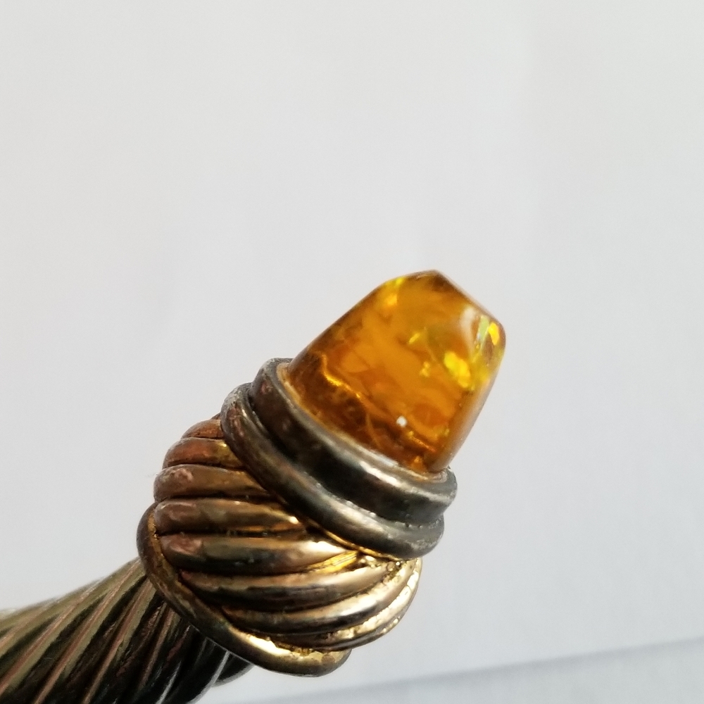 Cuff bracelet cable twist silver tone orange ends - Picture 12 of 16